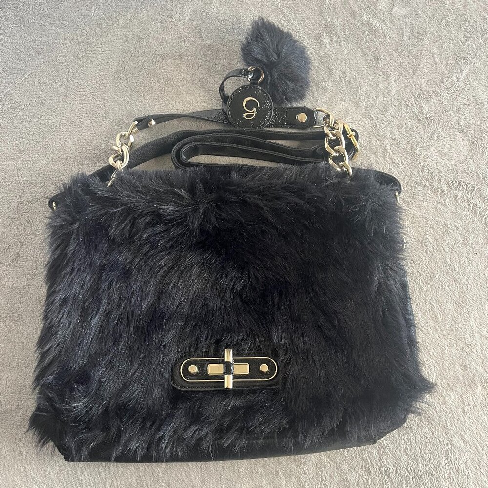 Guess Black Faux Fur Crossbody Bag Purse